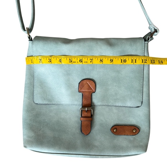 Square Shaped Flap Magnetic Buckle Crossbody Bag Green Unisex Shoulder Bag - Picture 11 of 11